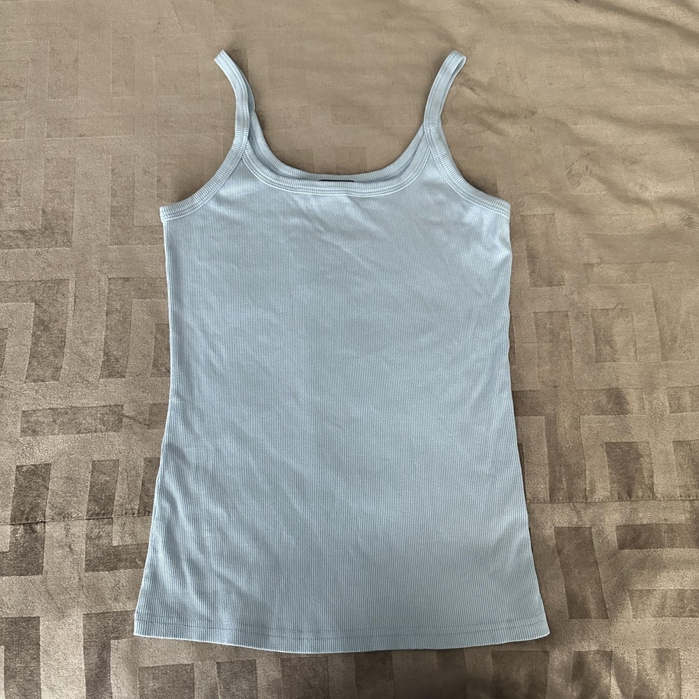 Eadinve Tank Top Womens Medium Blue Ribbed Stretch Cotton Spandex Cami Basic